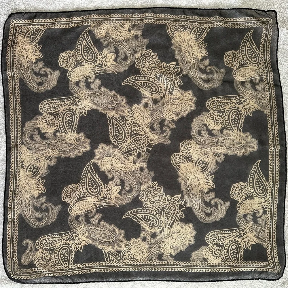 Scarf Paisley Floral Lightweight Black Cream 19” X 19”